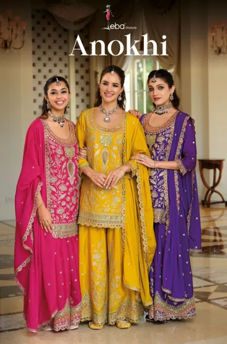 Anokhi By Eba Chinon Embroidery Readymade Suits Wholesale Price In Surat
